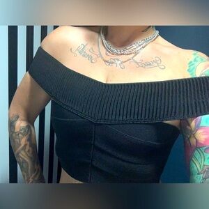 Pleasure Doing Business Black Bandage Rubber Like Crop Top Club/Festival/Concert